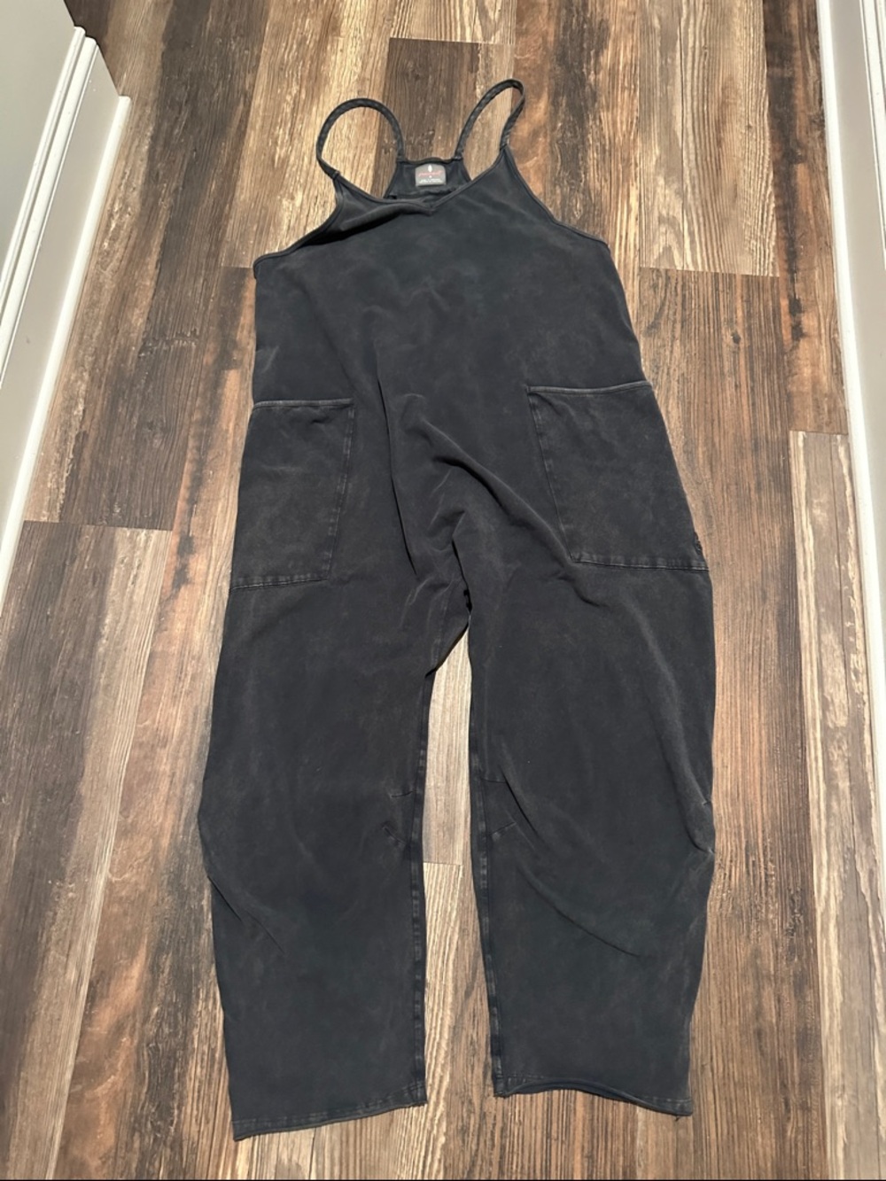 FP Movement by Free People Black Relaxed Cotton Strappy Hot Shot Onesie Jumpsuit